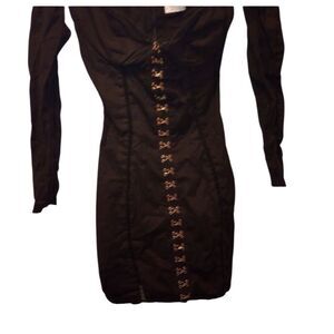 Oh Polly Black dress with brass front hooks and long sleeves